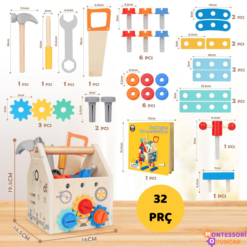 Wooden Handheld Repair Tool Box Puzzle Toy