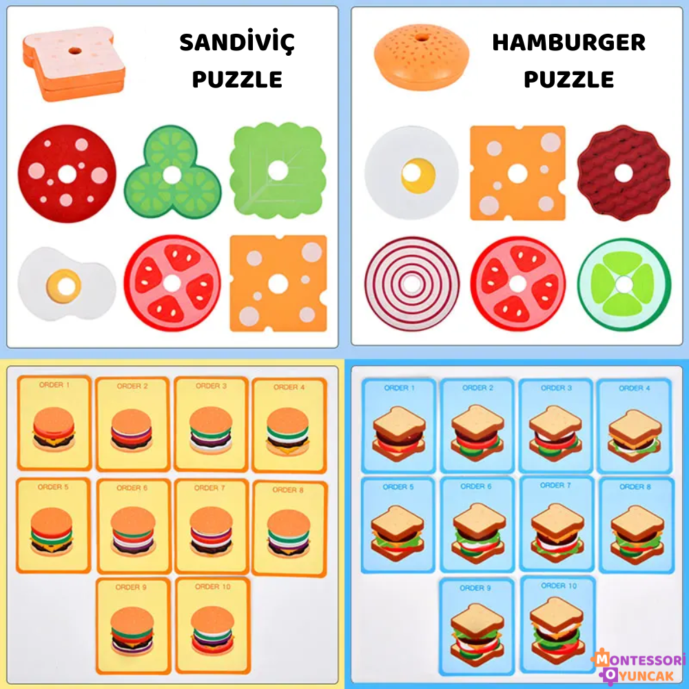 Wooden Montessori Fast Food Puzzle
