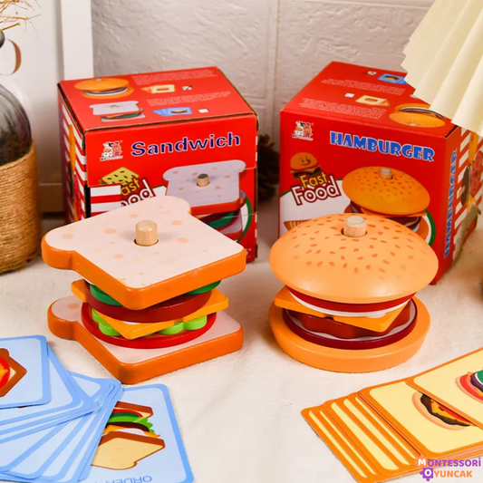 Wooden Montessori Fast Food Puzzle