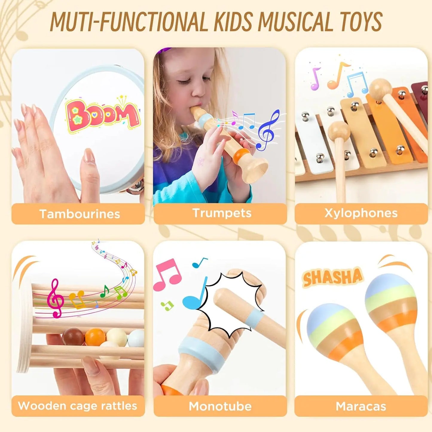 Wooden Musical Instrument Set-7 Pieces Montessori