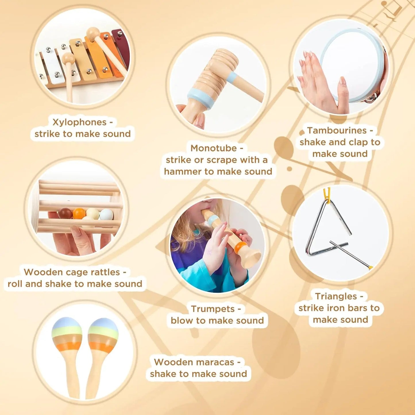 Wooden Musical Instrument Set-7 Pieces Montessori