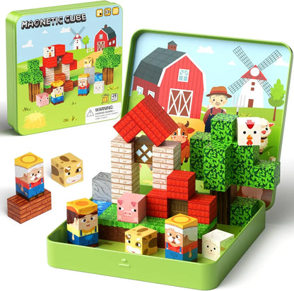 49 Pcs Farm Animals Magnetic Building Blocks Set Montessori Time