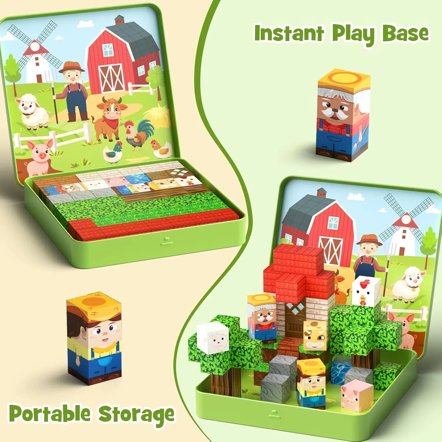49 Pcs Farm Animals Magnetic Building Blocks Set Montessori Time