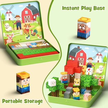 49 Pcs Farm Animals Magnetic Building Blocks Set Montessori Time