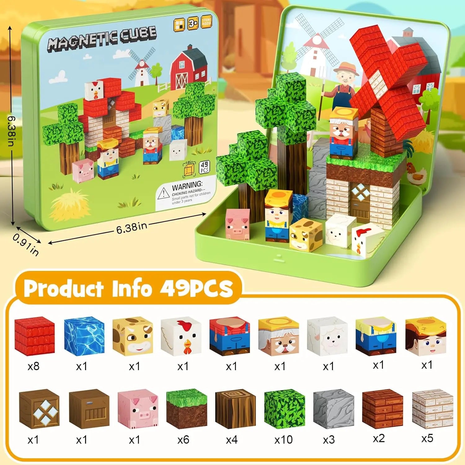49 Pcs Farm Animals Magnetic Building Blocks Set Montessori Time