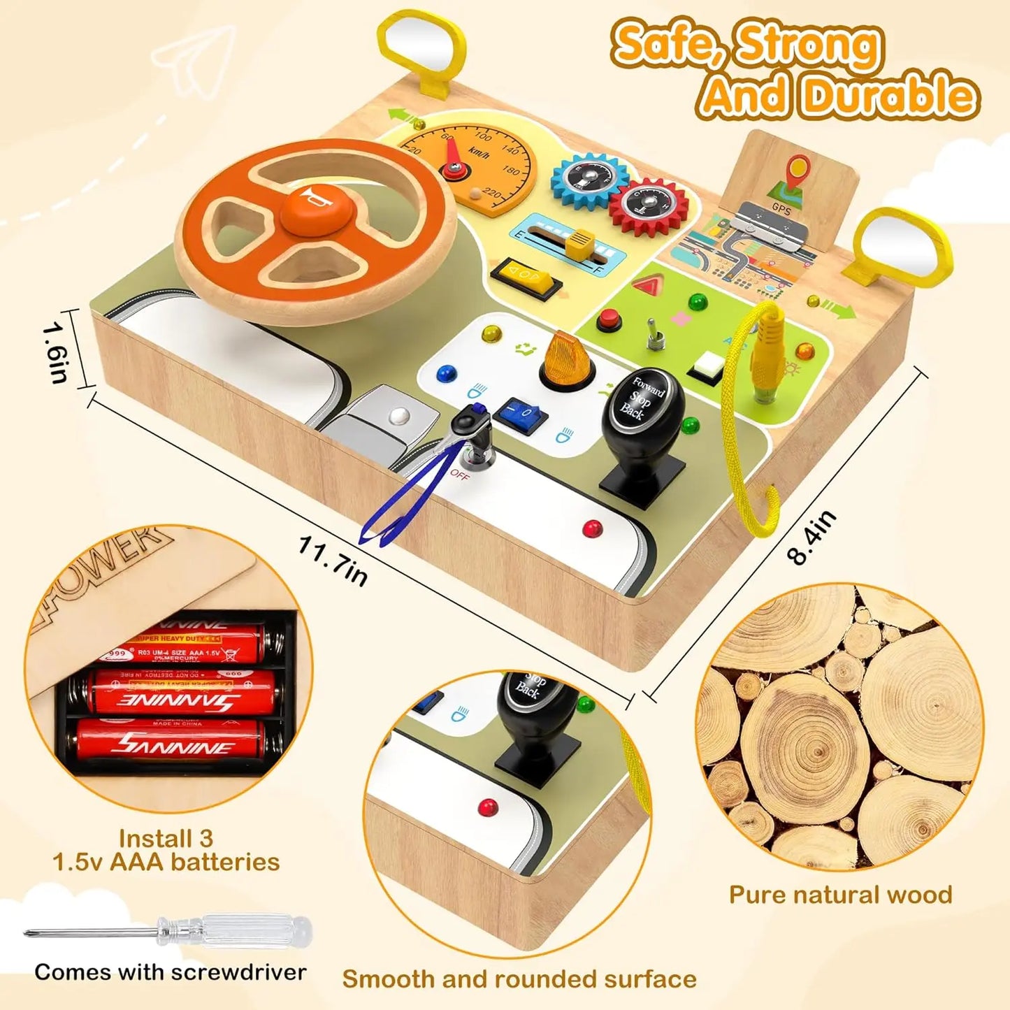 Wooden Steering Wheel Puzzle Toy Montessori