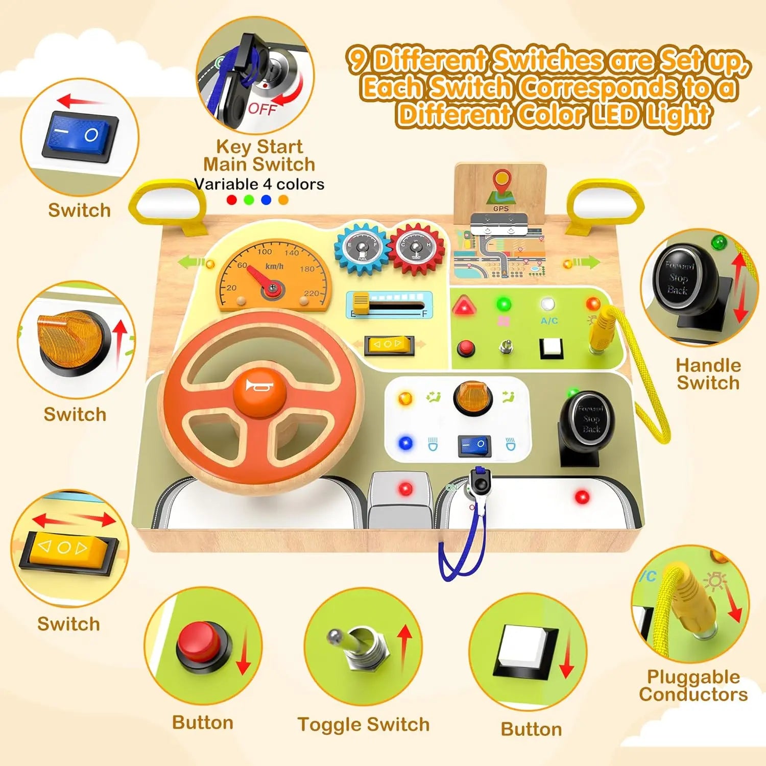 Wooden Steering Wheel Puzzle Toy Montessori