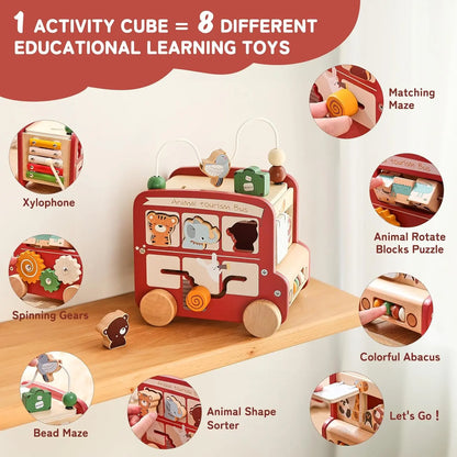 Wooden Activity Cube 8-in-1 Montessori Time