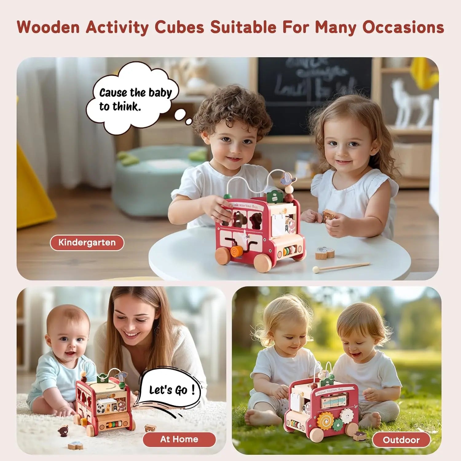 Wooden Activity Cube 8-in-1 Montessori Time