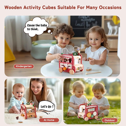 Wooden Activity Cube 8-in-1 Montessori Time