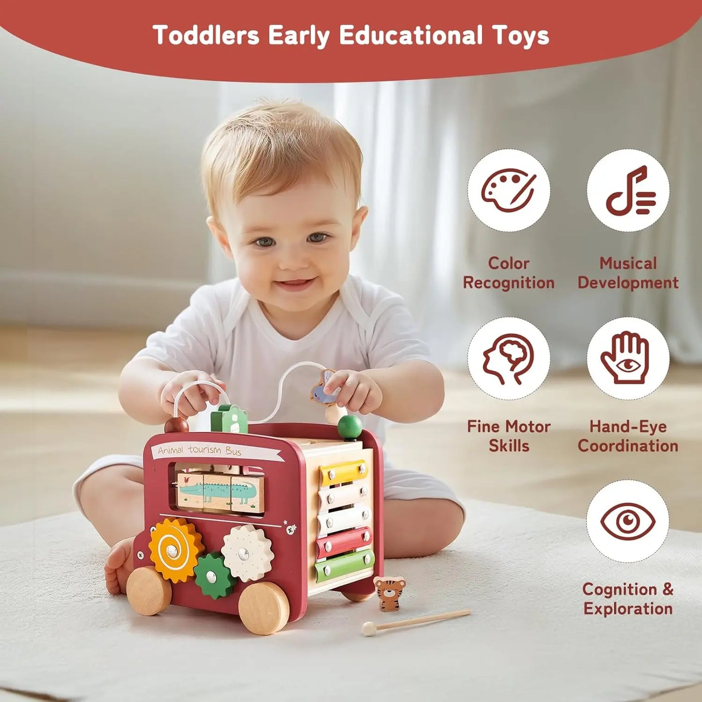 Wooden Activity Cube 8-in-1 Montessori Time