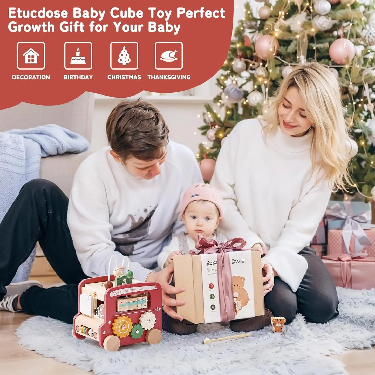 Wooden Activity Cube 8-in-1 Montessori Time